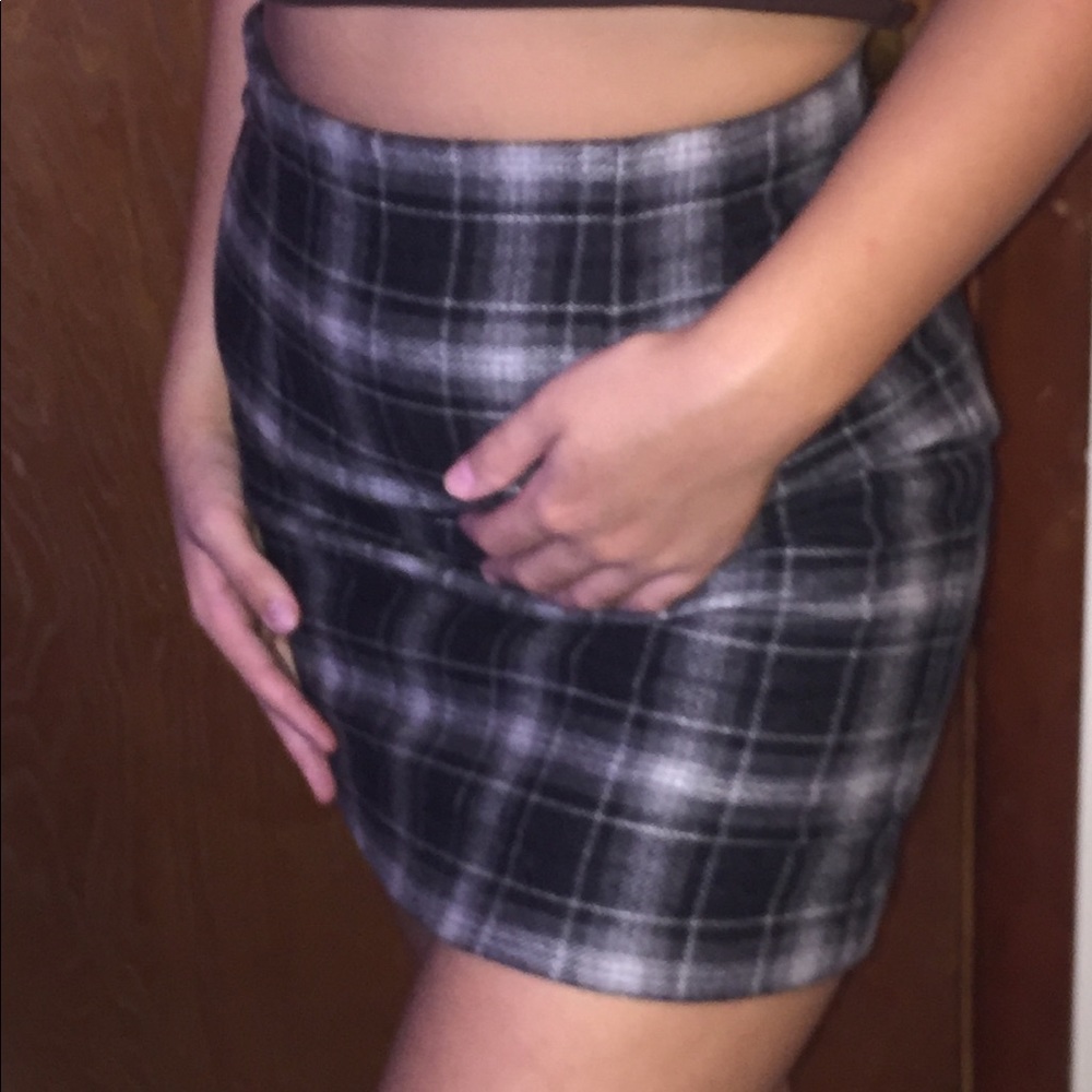 Black plaid mini skirt